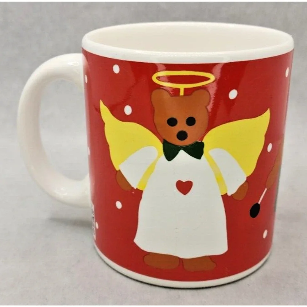 Vtg Waechtersbach W. Germany Christmas Teddy Bears Red Mug‎ Bear Angel U207